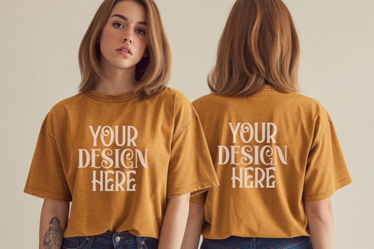 Mustard Comfort Colors 1717 Front & back T shirt Mockup