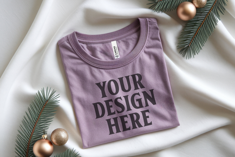 Christmas Bella Canvas 3001 Heather Mauve Folded Tshirt Mock