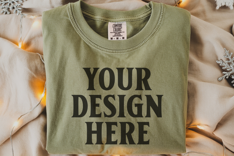 Moss Comfort Colors 1717 Christmas Folded T-Shirt Mockup