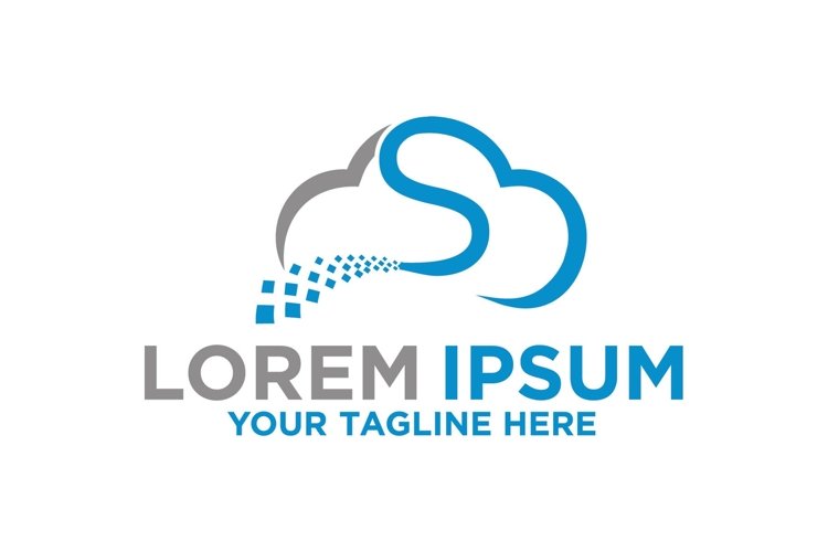 Cloud pixels with letter S logo