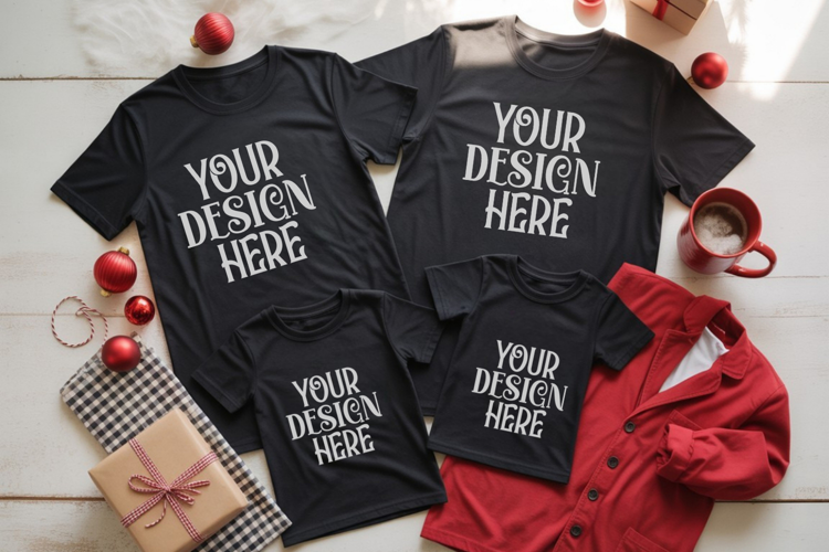 Christmas Family Matching Group T-Shirt Mockups | Holiday Fl