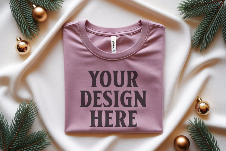 Christmas Bella Canvas 3001 Heather Mauve Folded Tshirt Mock example image 1