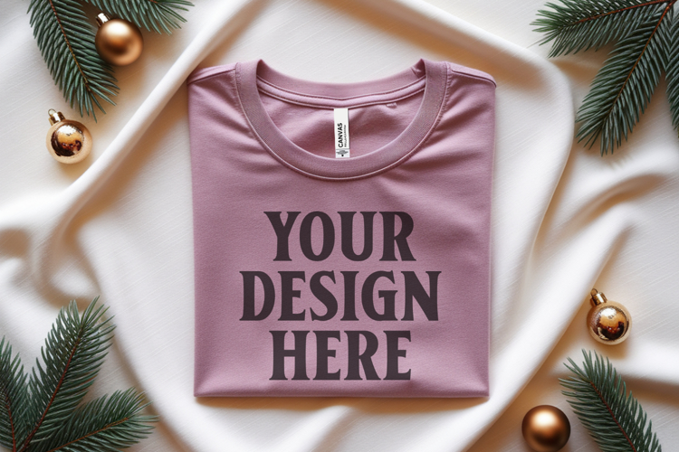 Christmas Bella Canvas 3001 Heather Mauve Folded Tshirt Mock