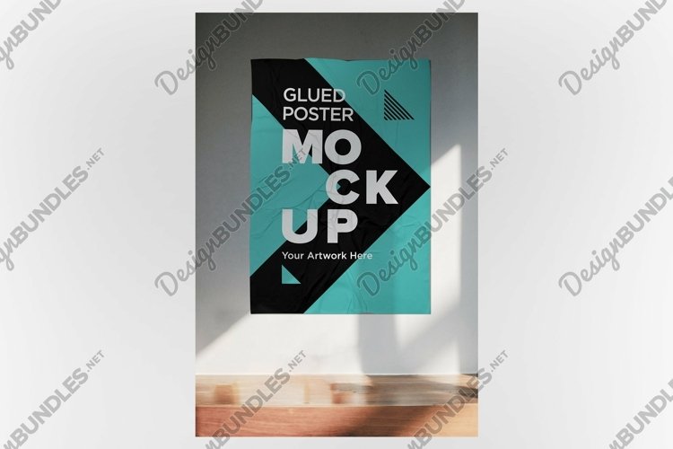 Poster Mockup with Glued, Wrinkled & Crumpled Paper Effect