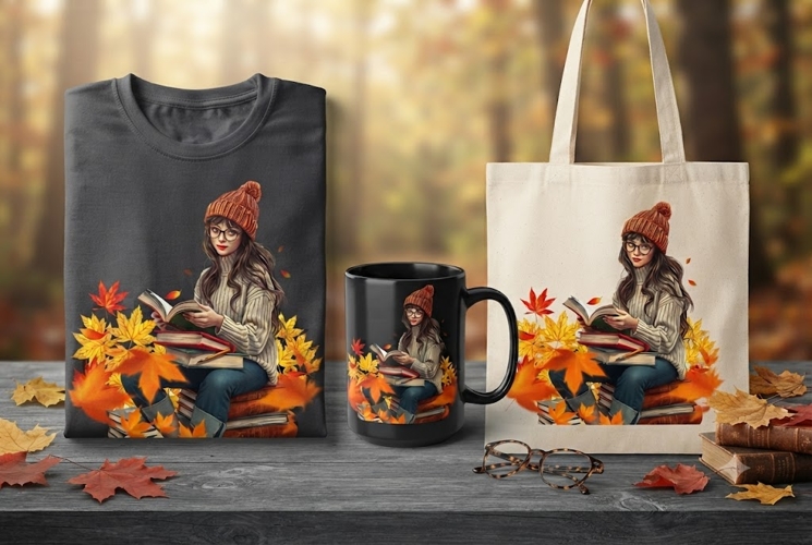 Autumn Reading Girl PNG Fall Book Lover Clipart Design