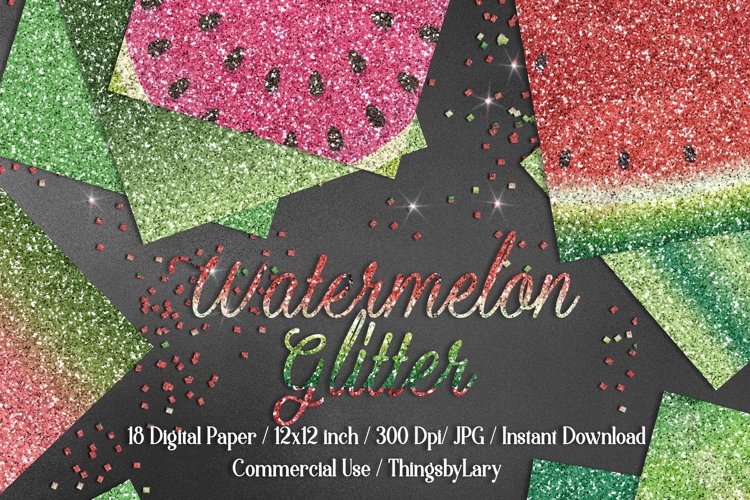 18 Ombre Pink and Lime Watermelon Glitter Digital Papers example image 1