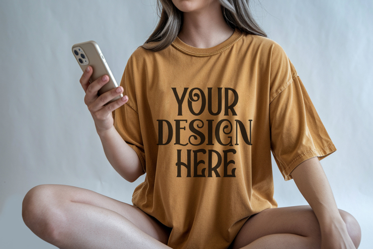 Mustard Comfort Colors 1717 T-shirt Mockups, Real Model