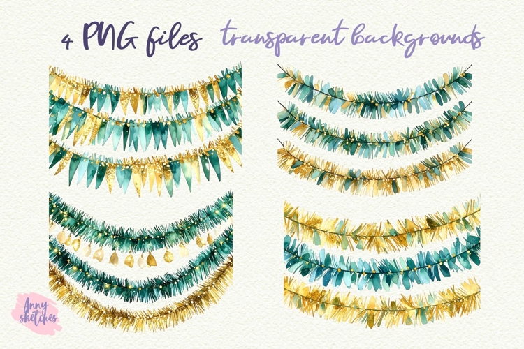 Vintage Christmas Garland Clipart Retro Christmas PNG