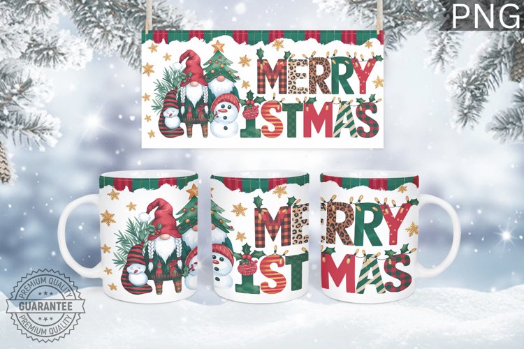 Merry Christmas Mug Wrap - Christmas Mug Sublimation