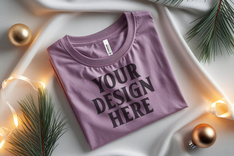 Christmas Bella Canvas 3001 Heather Mauve Folded Tshirt Mock example image 1