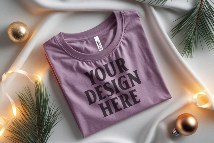 Christmas Bella Canvas 3001 Heather Mauve Folded Tshirt Mock