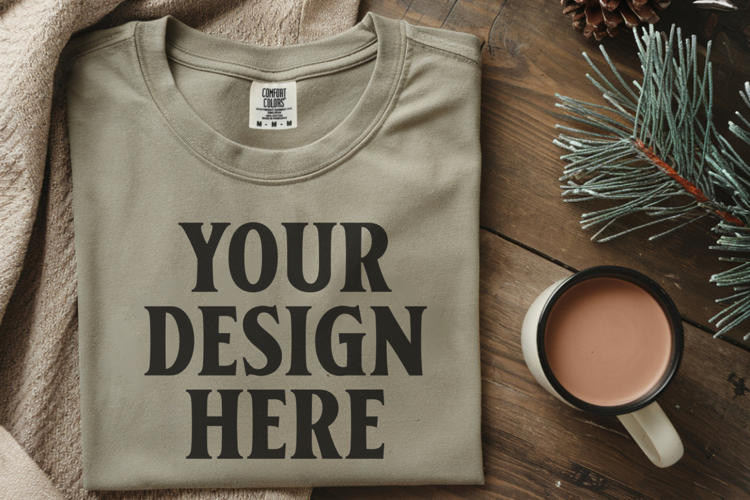 Moss Comfort Colors 1717 Christmas Folded T-Shirt Mockup