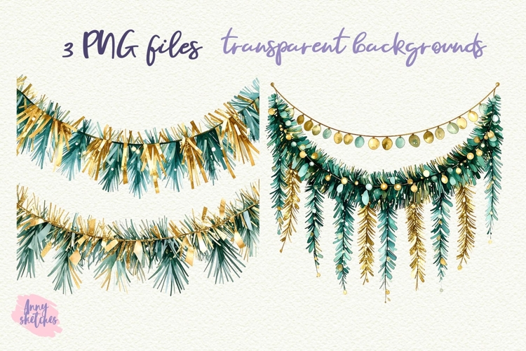 Vintage Christmas Garland Clipart Retro Christmas PNG