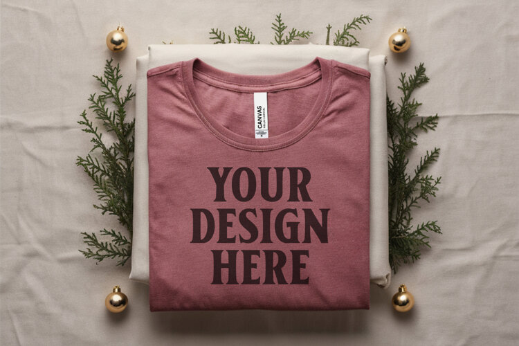 Christmas Bella Canvas 3001 Heather Mauve Folded Tshirt Mock example image 1