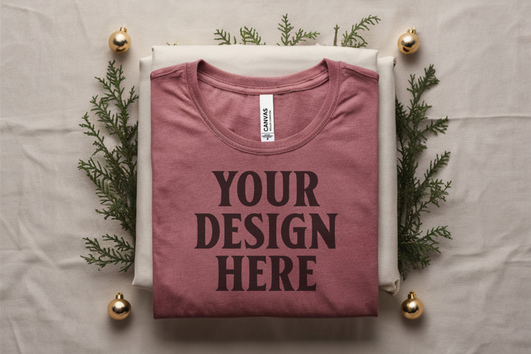 Christmas Bella Canvas 3001 Heather Mauve Folded Tshirt Mock