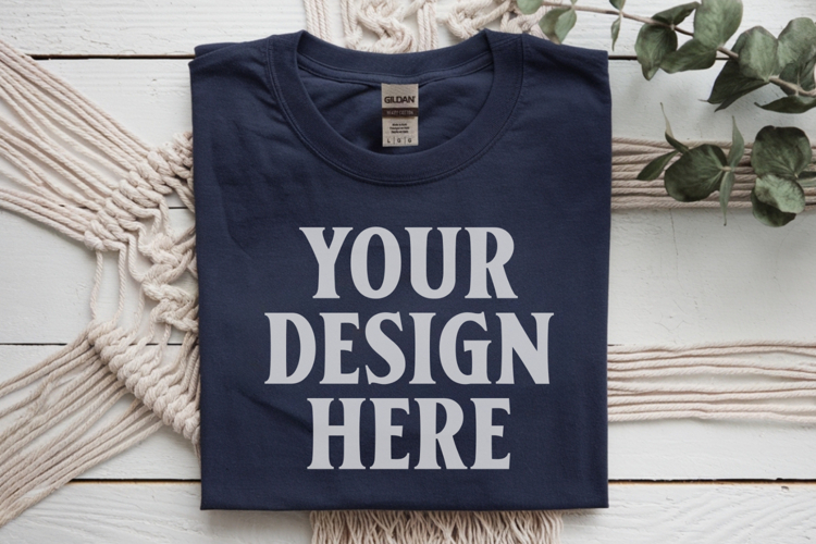 Navy Gildan 5000 Flat Lay Tshirt Mockup, G5000 mockups