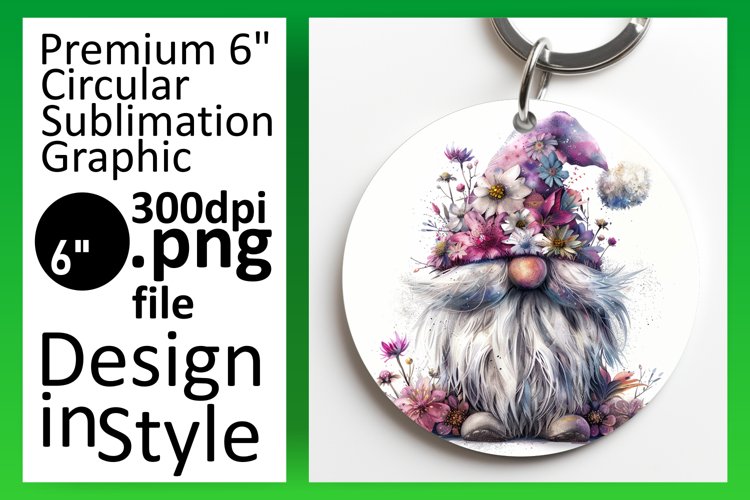 Playful Gnome Round Ornament Sublimation example image 1