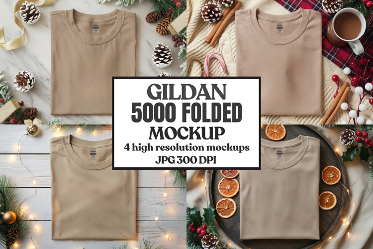 Gildan 5000 Folded Christmas Mockup, G5000 mockup