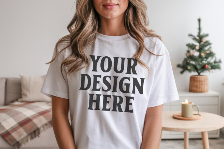 Bella Canvas 3001 White Christmas Shirt Mockup, Trandy