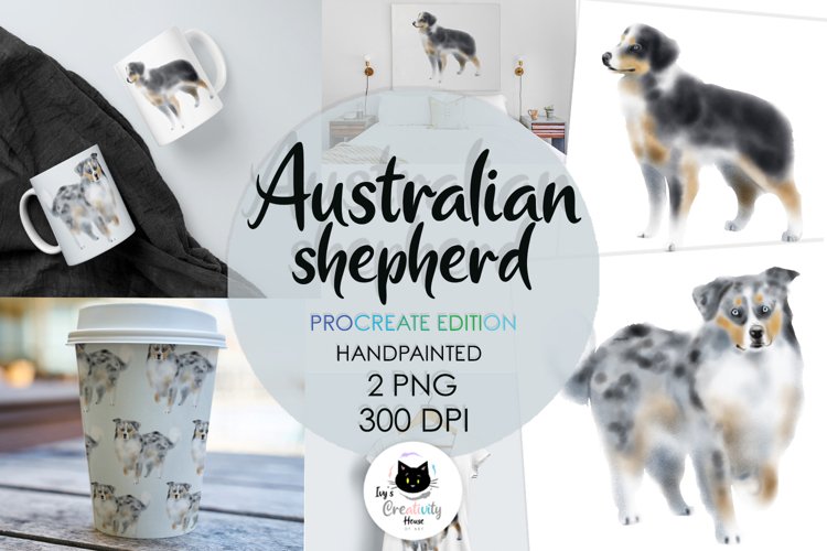 Australian Shepherd Dog Watercolor | Sublimation PNG Set example image 1