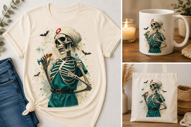 Halloween Skeleton Nurse PNG | Spooky Medical Halloween Desi