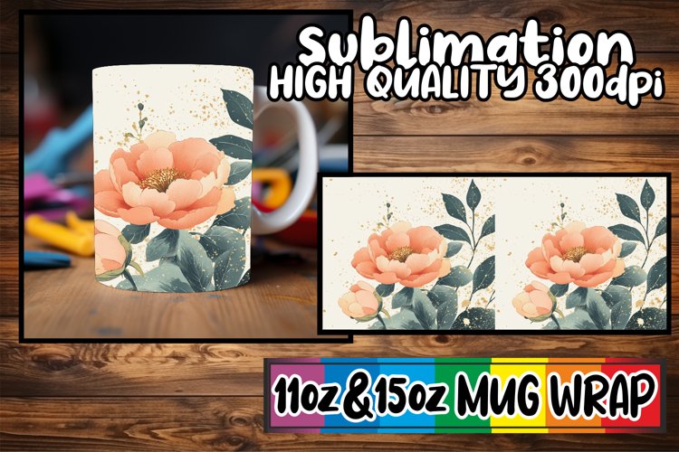 Radiant hearts 11oz 15oz sublimation wrap, Flower example image 1