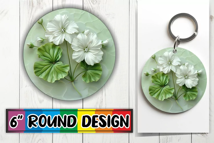 White Bloom Harmony: 3D Circle Design Sublimation