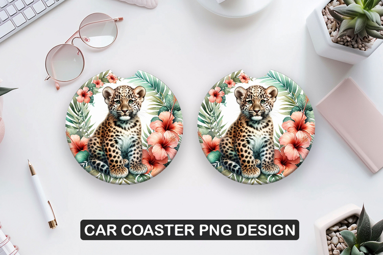 Cheetah Cub Car Coaster Sublimation| Animal Coaster PNG