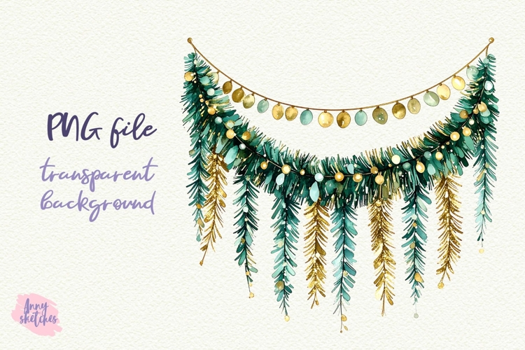 Vintage Christmas Garland Clipart Retro Christmas PNG