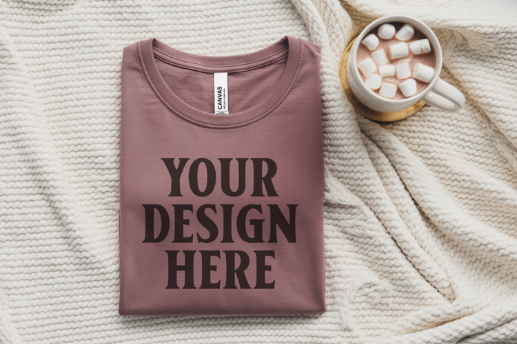 Christmas Bella Canvas 3001 Heather Mauve Folded Tshirt Mock