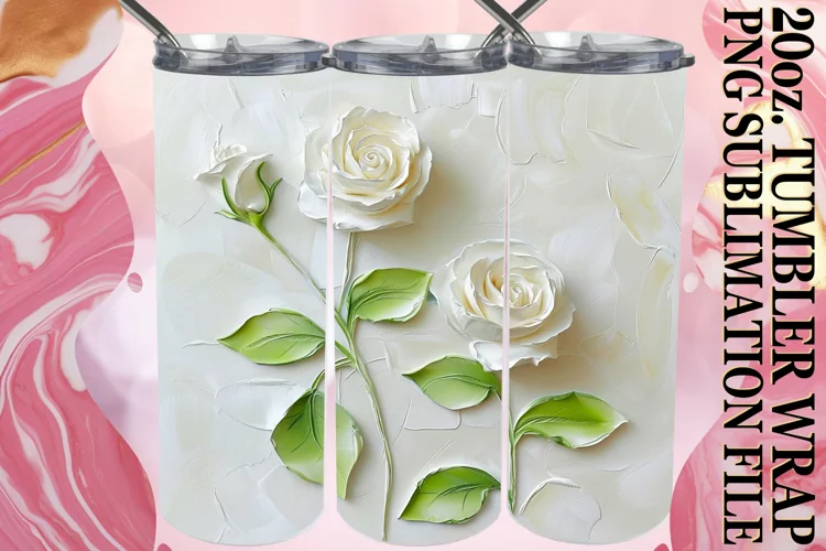 White Blossom Elegance: 3D Tumbler Sublimation