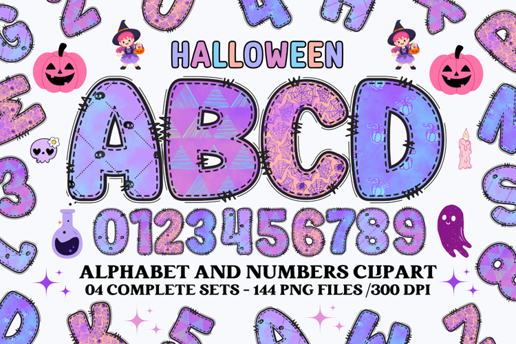 Halloween Alphabet png clipart, halloween letters doodle