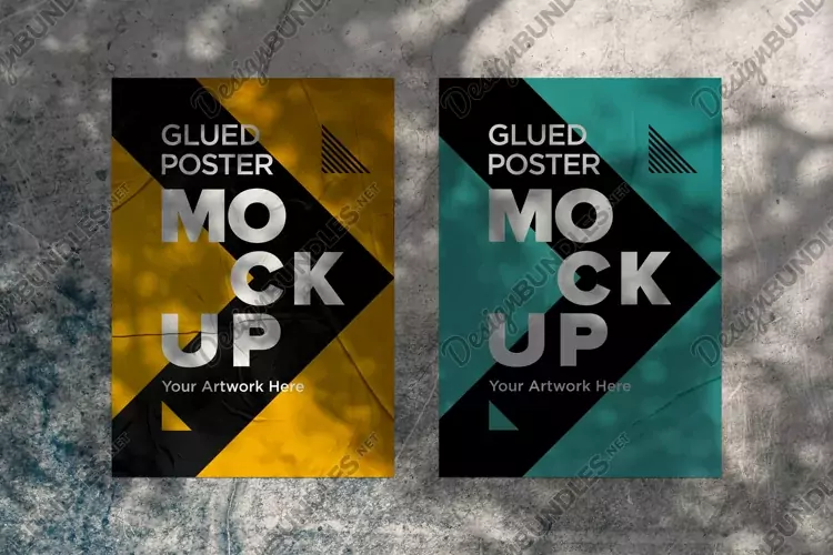Glued and Crumpled Poster Mockup with Shadow Overlay