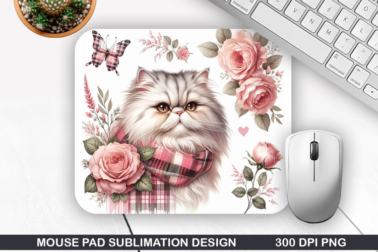 Cat Flower Mouse Pad Sublimation, Animals Mouse Pad PNG
