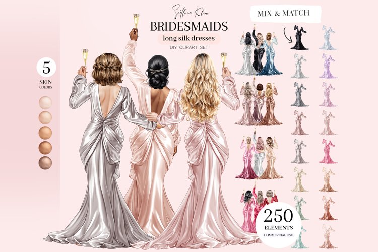 Bridesmaids Long Silk Dresses, Hen Party, Night Gowns