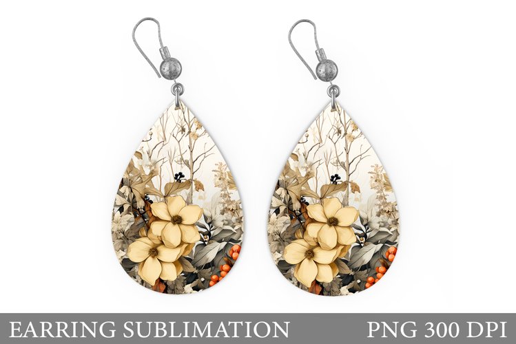 Flowers Earring Sublimation. Teardrop Flowers Earring Design