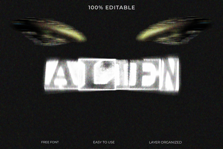 Alien Glitch Pixelated Text Effect PSD Template