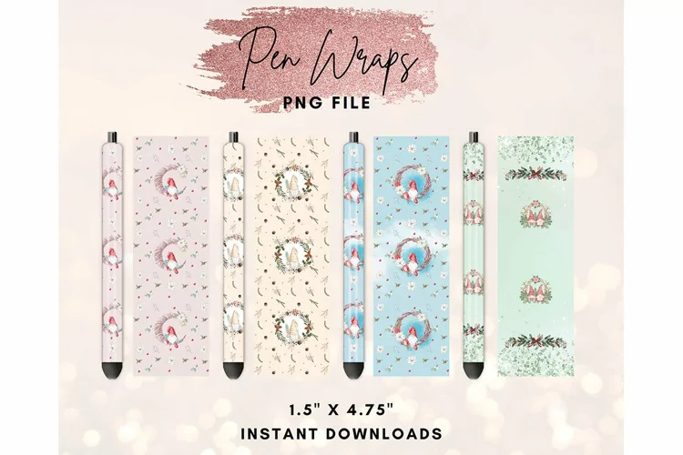 Gnome Wreath Christmas Flower Pen Wrap Design Printable