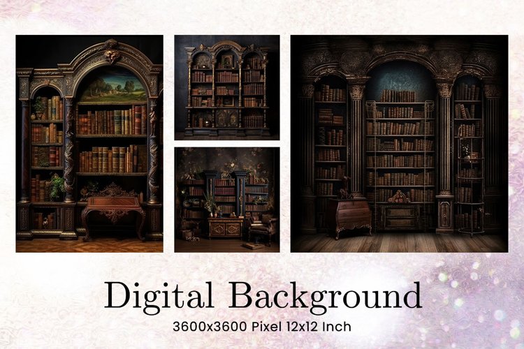 Bookcase Library Backdrop Teacher School Book Background example image 1