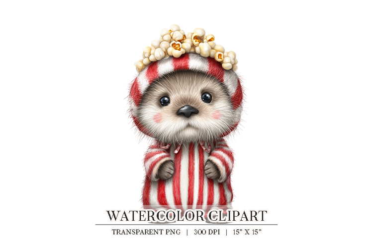 Popcorn Otter Watercolor Clipart