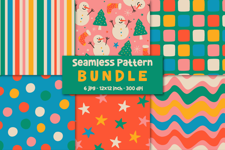 Snowman Pattern Christmas Digital Papers Christmas Bundle.