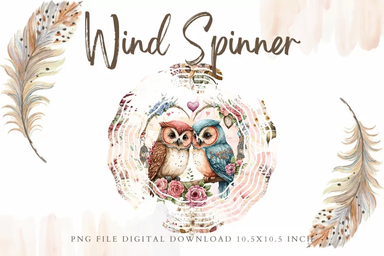 Owl Lover Flower Wind Spinner Valentine Template Sublimation