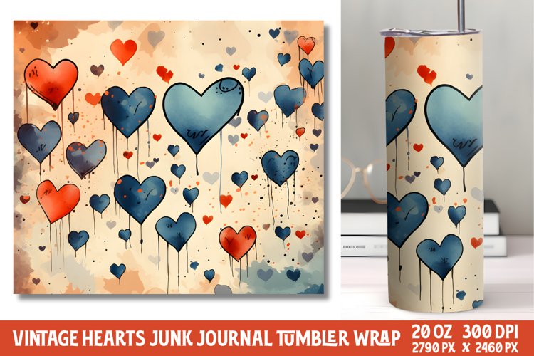 Vintage Hearts Junk Journal Tumbler Wrap