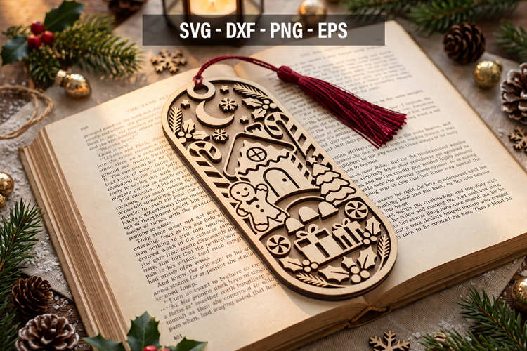 Christmas Bookmark SVG, Holiday Laser Cut Bookmark