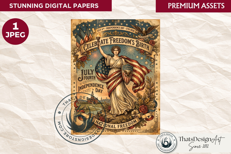 Patriotic Vintage 4th of July Junk Journal digital paper