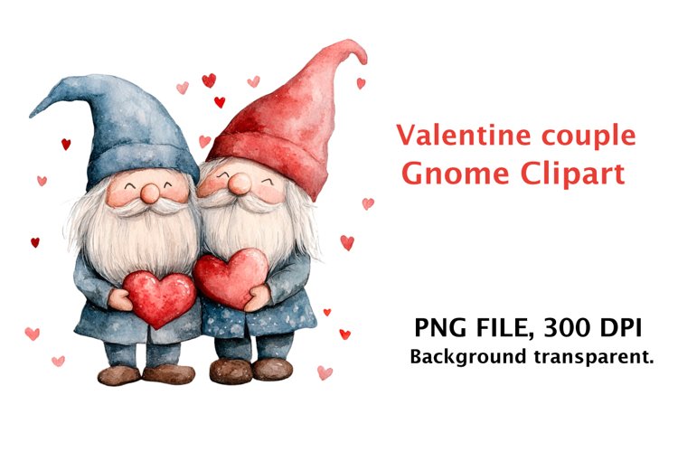 Watercolor Valentine couple gnome clipart, watercolor png
