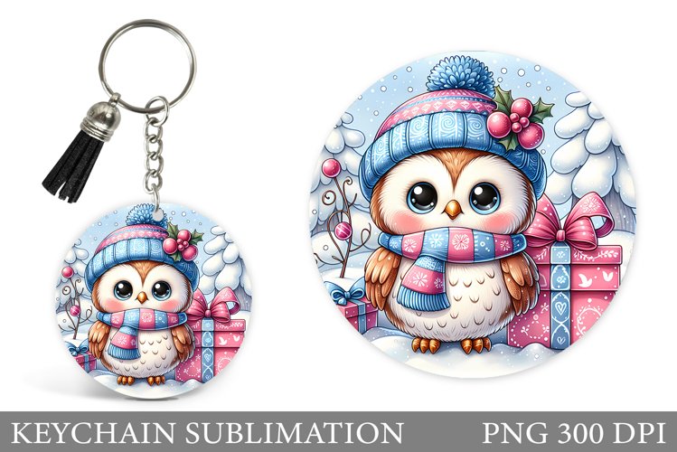 Cute Owl Keychain Design. Christmas Keychain Sublimation example image 1