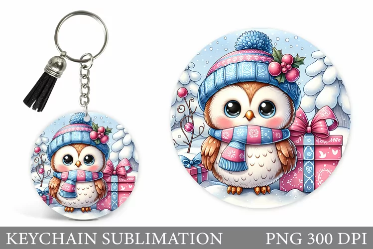 Cute Owl Keychain Design. Christmas Keychain Sublimation