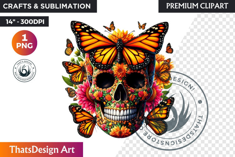 Floral Sugar Skull Day of the Dead Clipart, dia de muertos