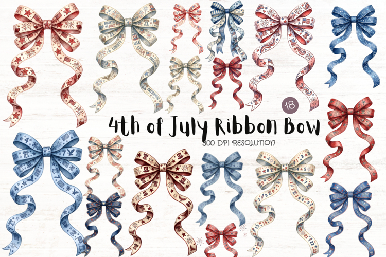 4th of July Ribbon Bow Clipart example image 1
